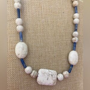 Variegated Cream Stones & Blue Beads Bohemian‎ Necklace